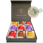 Preview: Exklusive Bio-Tee Geschenkbox mit Früchte-, Kräuter - & Rotbuschtees  45 Pyramiden (127,5g), einzeln kuvertiert
