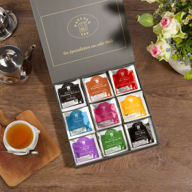 Exklusive Bio-Tee Geschenkbox mit Tee aus aller Welt 45 Pyramiden (135g), einzeln kuvertiert